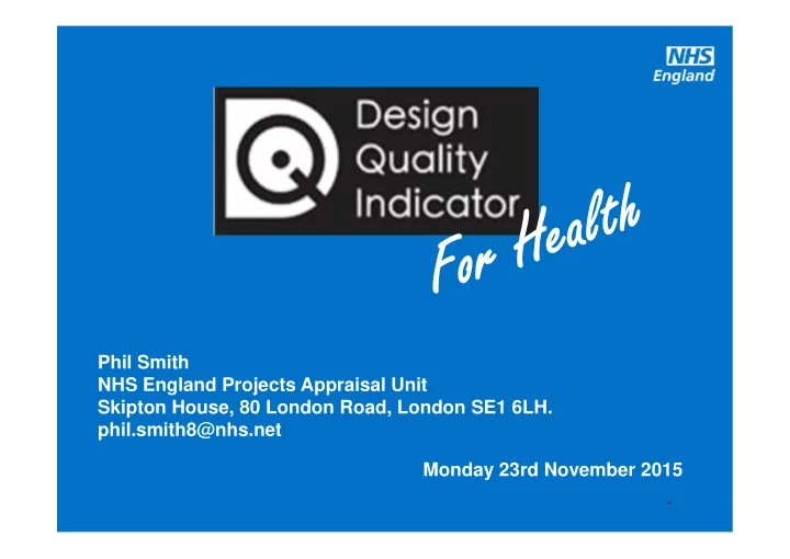 phil smith nhs england projects appraisal unit skipton