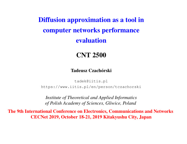 diffusion approximation as a tool in computer networks
