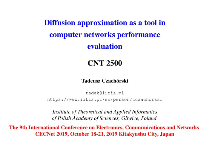 diffusion approximation as a tool in computer networks