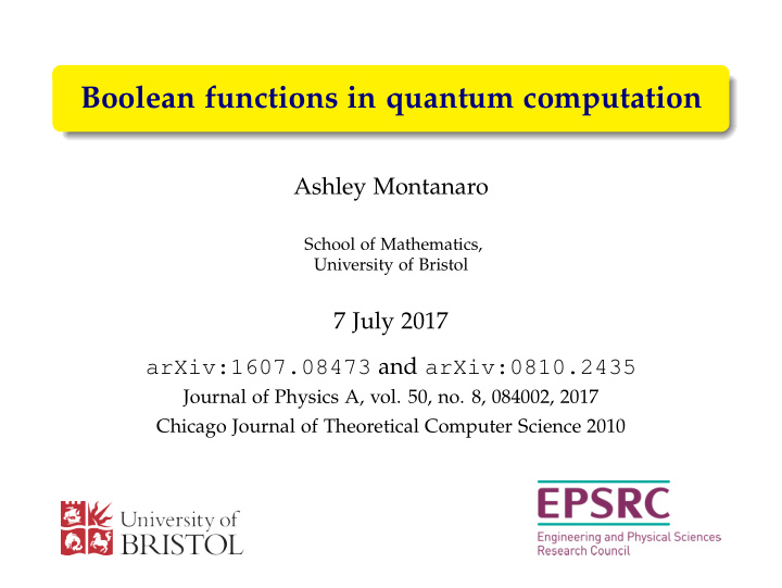 boolean functions in quantum computation