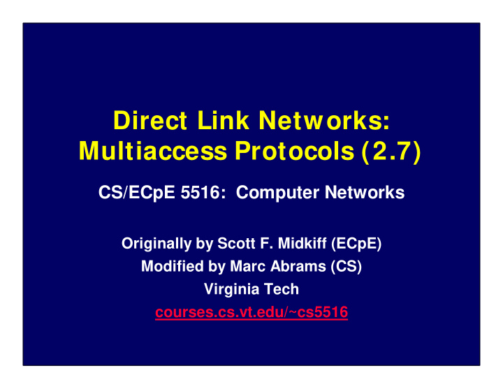direct link networks multiaccess protocols 2 7