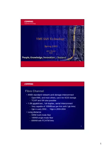 VMS SAN Technology  Spring 2002  John Covert  3C01  Fibre Channel  Fibre Channel  Fibre Channel