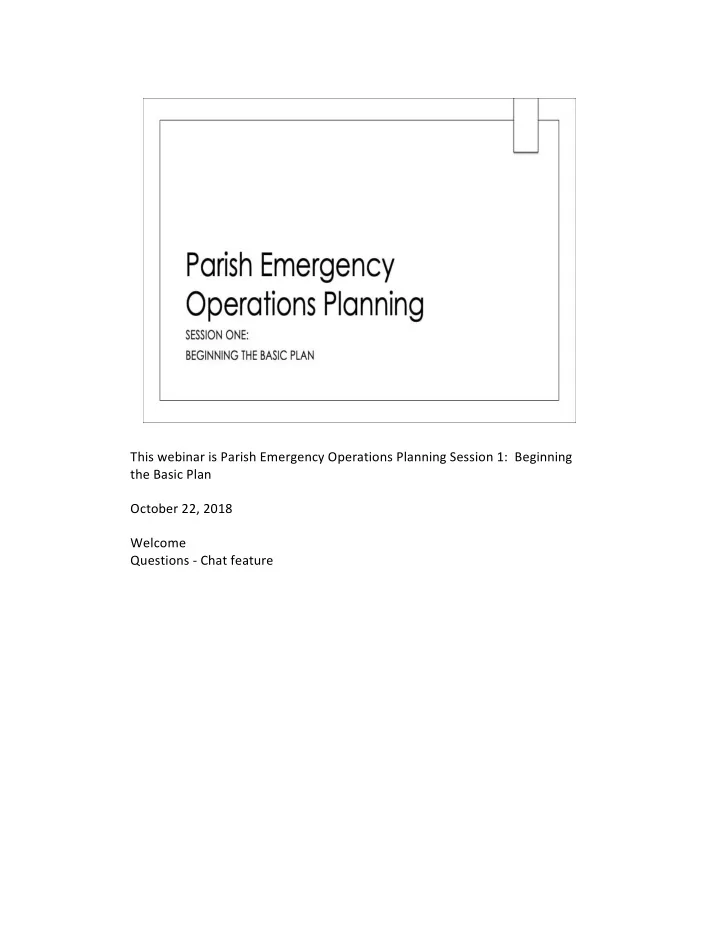 this webinar is parish emergency operations planning