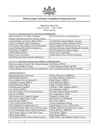 The Governors Advisory Council on Veterans Services was called to order at  ORDER,  1:00PM.  Ms.