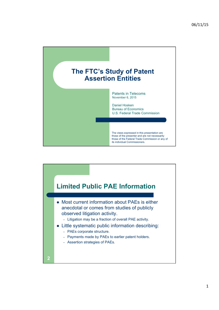 the ftc s study of patent assertion entities