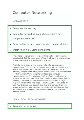 Computer Networking  NETWORKING  Computer Networking  Computer network is like a phone system