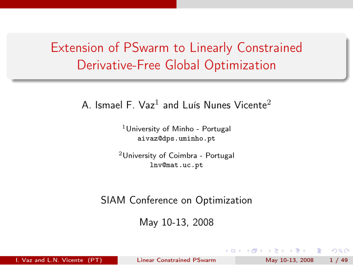 extension of pswarm to linearly constrained derivative