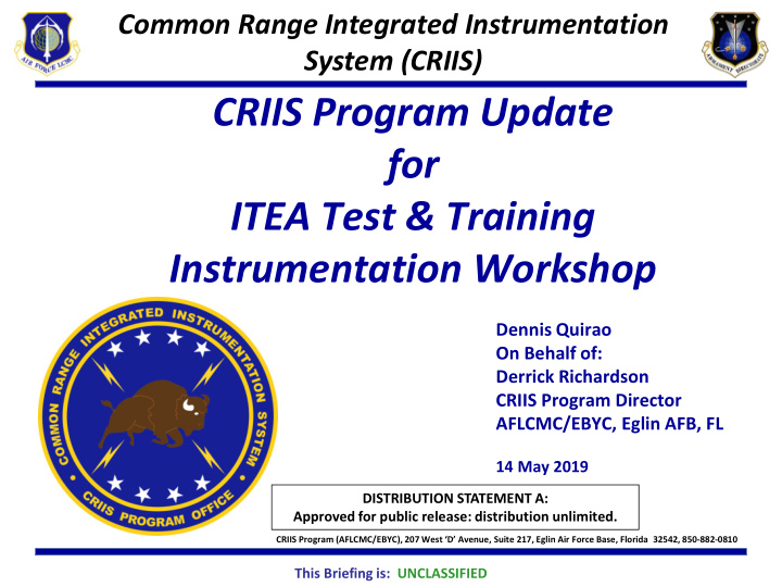 criis program update for itea test training