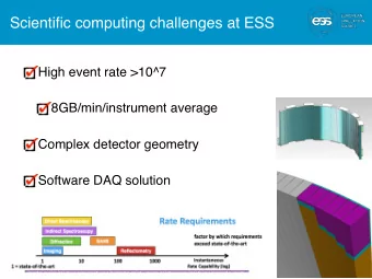 Scientific computing challenges at ESS  High event rate &gt;10^7  8GB/min/instrument average
