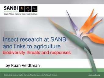 Insect research at SANBI  and links to agriculture  biodiversity threats and responses  by Ruan