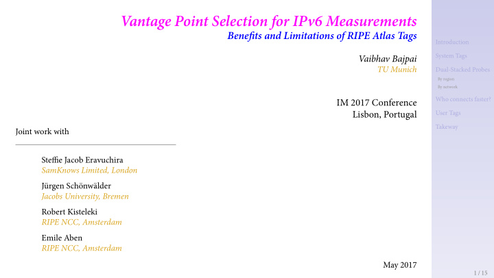 vantage point selection for ipv6 measurements