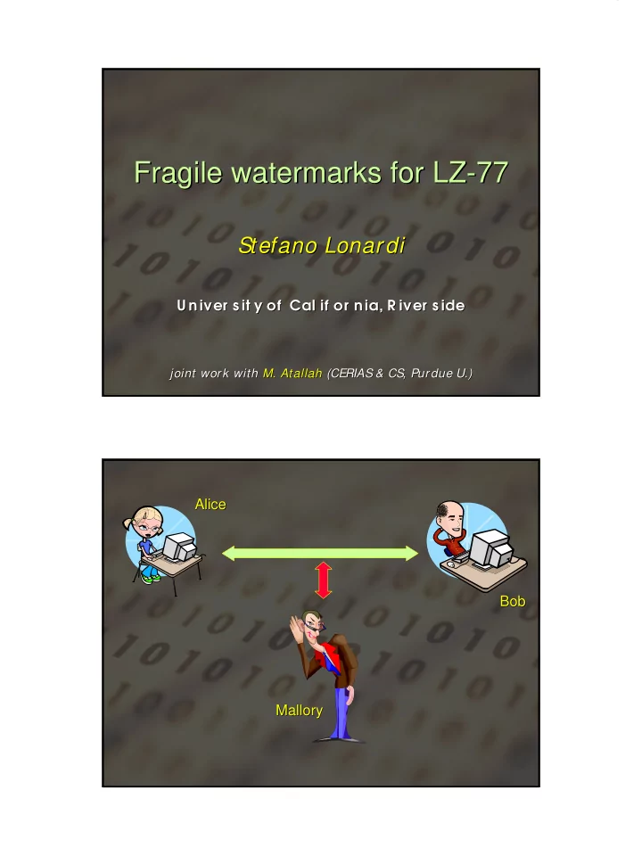 fragile watermarks for lz 77 77 fragile watermarks for lz
