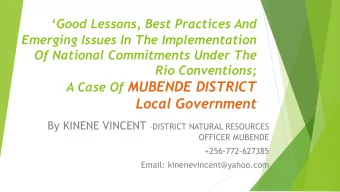 Good Lessons, Best Practices And  Emerging Issues In The Implementation  Of National