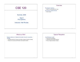 CSE 120  File System Interface  What the user/programmer sees  File System Implementation