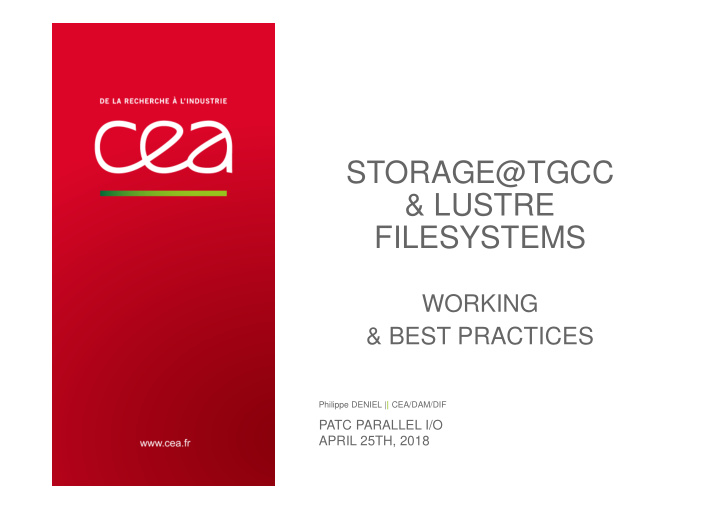 storage tgcc lustre filesystems