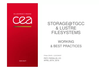 STORAGE@TGCC  &amp; LUSTRE  FILESYSTEMS  WORKING  &amp; BEST PRACTICES Philippe DENIEL | |