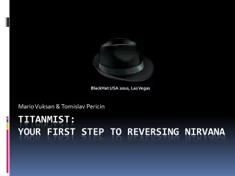 YOUR FIRST STEP TO REVERSING NIRVANA  Agenda  Introduction  Why TitanMist?  Human aspect of