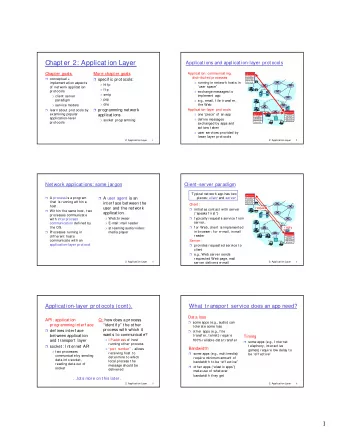 Chapt er 2: Applicat ion Layer  Applicat ions and applicat ion-layer prot ocols  Chapt er goals: