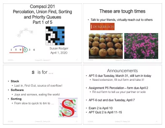 These are tough times  Percolation, Union Find, Sorting  and Priority Queues  Talk to your