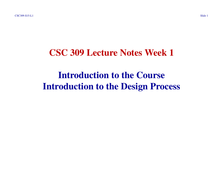 csc 309 lecture notes week 1 introduction to the course