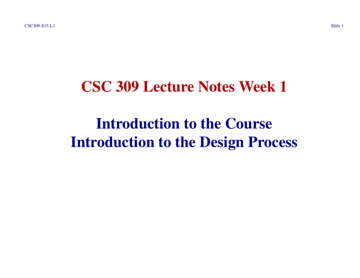 csc 309 lecture notes week 1 introduction to the course