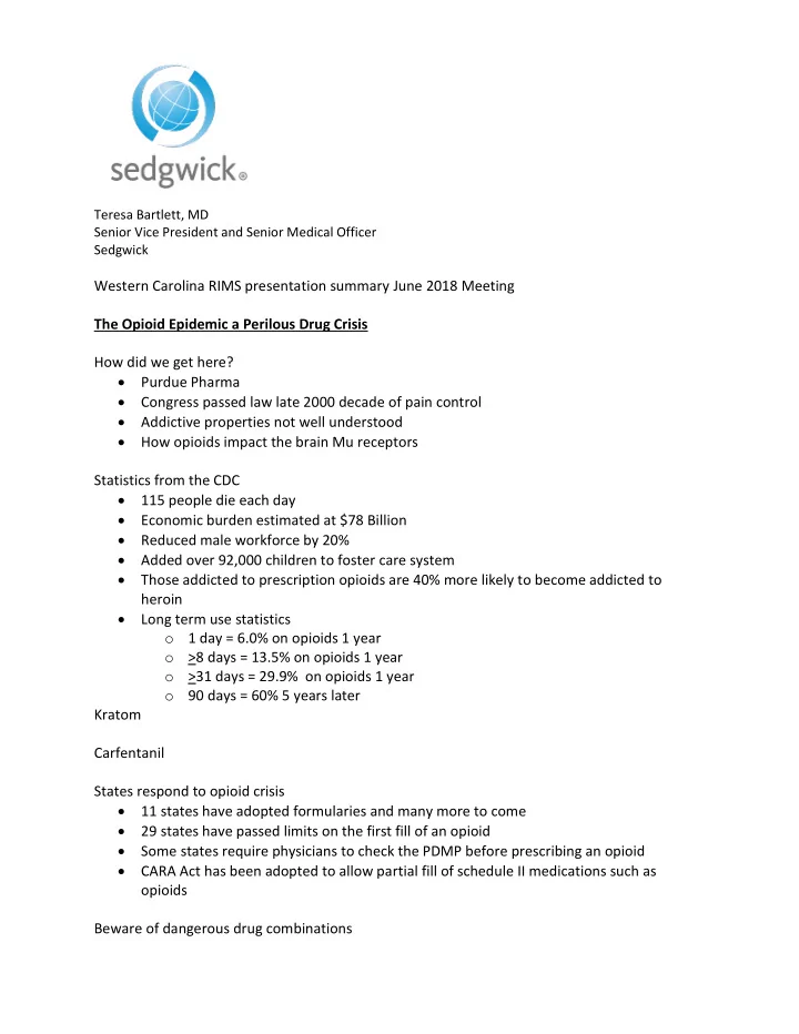western carolina rims presentation summary june 2018