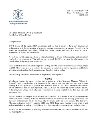 Rua Dr. Xavier Sigaud 150  Urca  Rio de Janeiro  RJ  22290-180  Prof. Mark Thomson, DUNE
