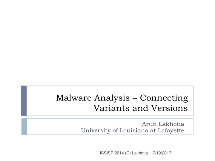 malware analysis connecting variants and versions