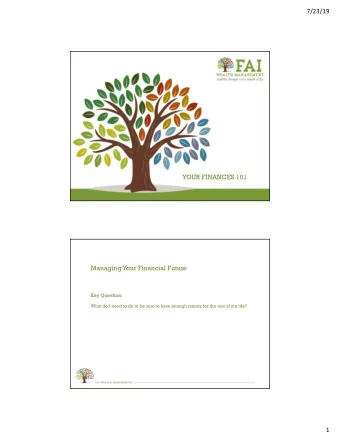 7/23/19  YOUR FINANCES 101  Managing Your Financial Future  Key Question:  What do I need to do to