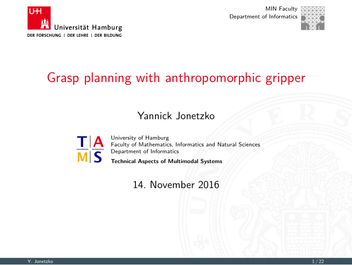 grasp planning with anthropomorphic gripper