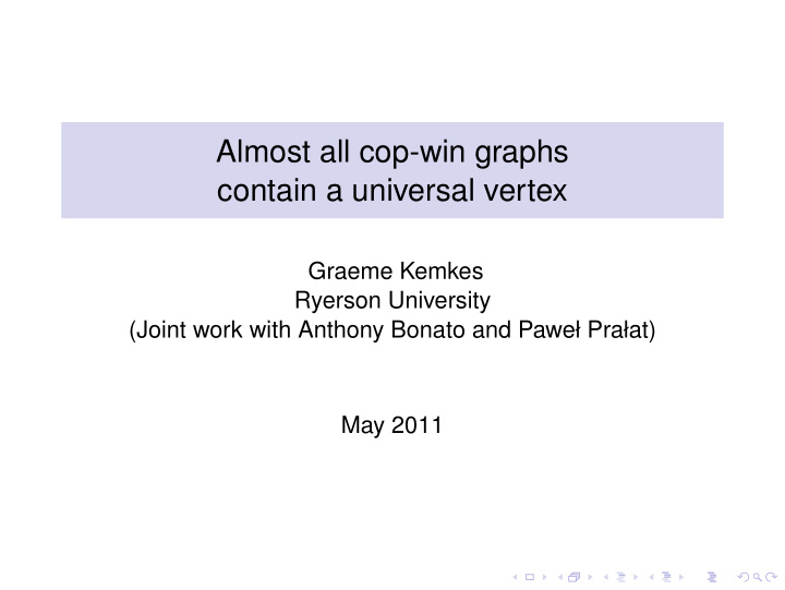 almost all cop win graphs contain a universal vertex