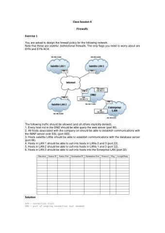 Class Session 4  Firewalls  Exercise 1  You are asked to design the firewall policy for the