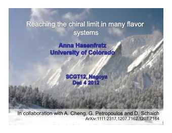 In collaboration with A. Cheng, G. Petropoulos and D. Schaich  ArXiv:1111:2317,1207.7162,1207.7164