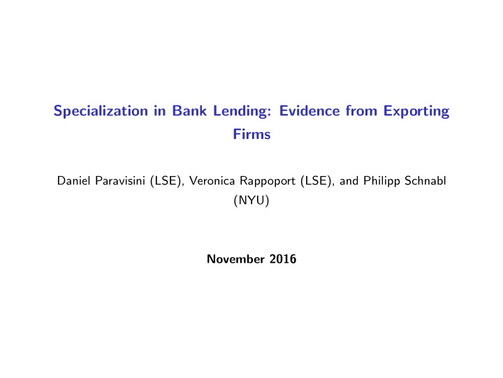 specialization in bank lending evidence from exporting