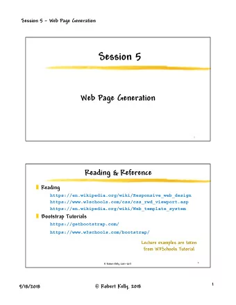 Session 5  Web Page Generation  1  Reading &amp; Reference  Reading