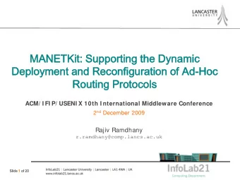 MAN  ANET  ETKi  Kit: S  Suppor  upportin  ing the  g the Dynam  Dynamic  Deploy  Deploymen  ent