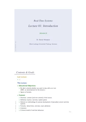 Lecture 01: Introduction  2014-04-29  Dr. Bernd Westphal   01  2014-04-29  main