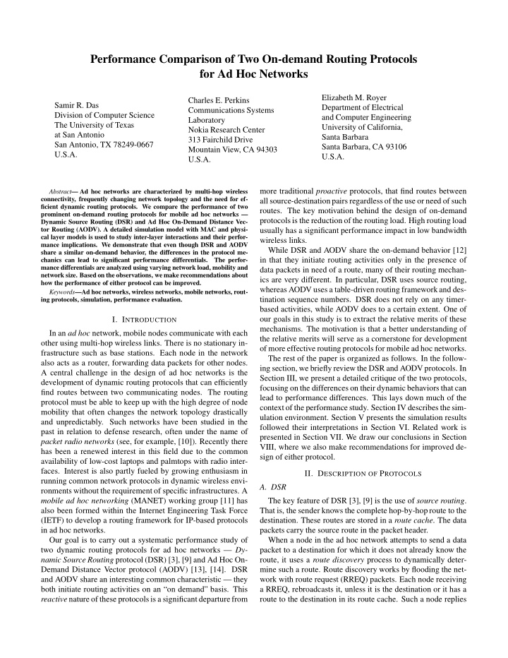 performance comparison of two on demand routing protocols