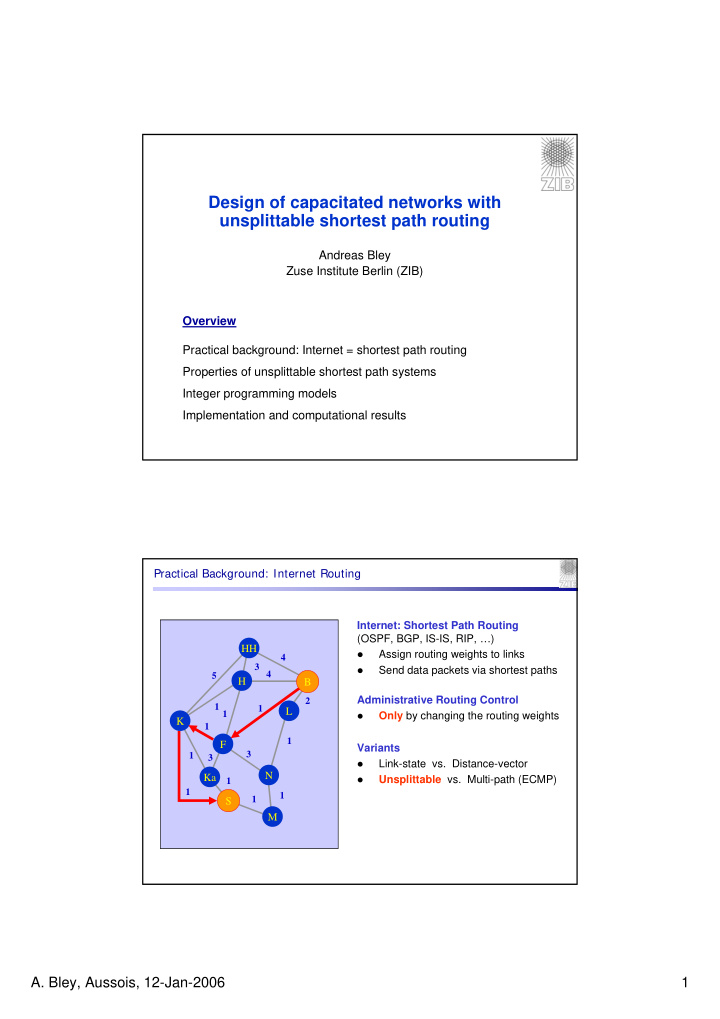 design of capacitated networks with unsplittable shortest