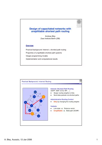Design of capacitated networks with  unsplittable shortest path routing  Andreas Bley  Zuse