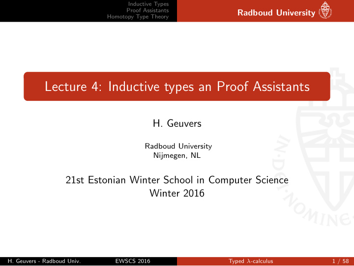 lecture 4 inductive types an proof assistants