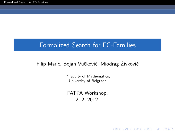 formalized search for fc families