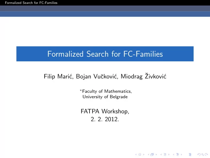 formalized search for fc families