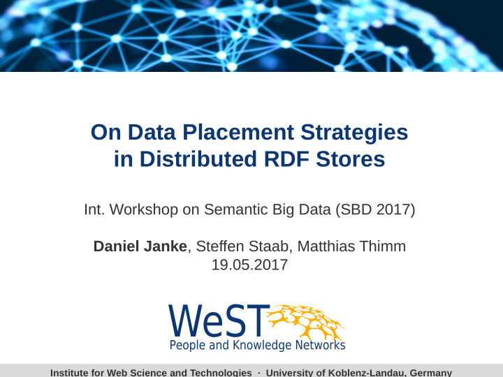 on data placement strategies in distributed rdf stores