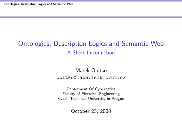 ontologies description logics and semantic web