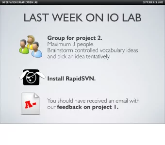 LAST WEEK ON IO LAB  Group for project 2.  Maximum 3 people.  Brainstorm controlled vocabulary