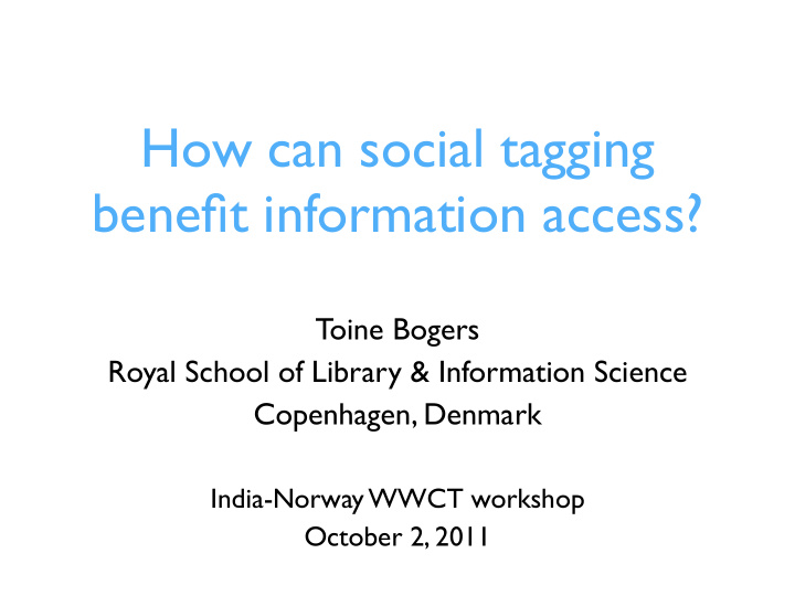 how can social tagging benefit information access
