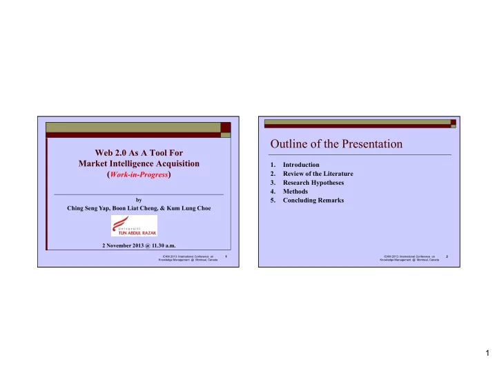 outline of the presentation