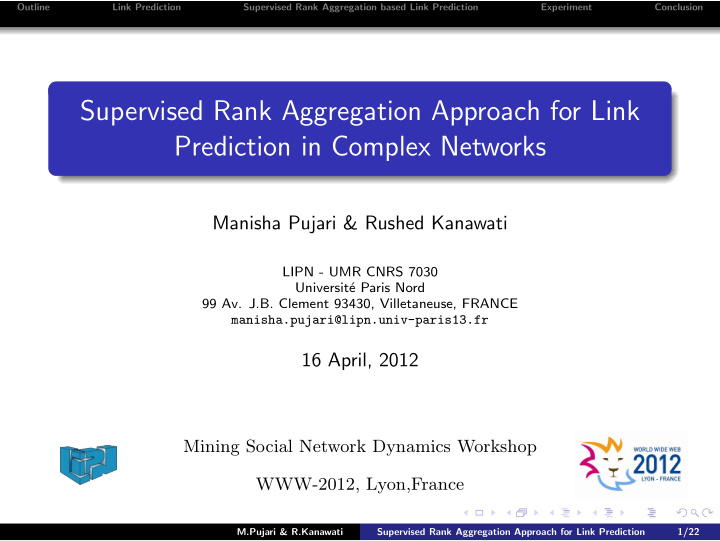 supervised rank aggregation approach for link prediction