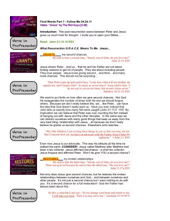 Verse in  Read:  John 21:15-19 ESV  ProPresenter What Resurrection G.R.A.C.E. Means To Me. Jesus...